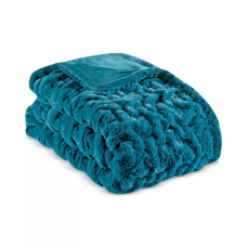 Ruched Faux-Fur Throw, 50″ x 60″ – Teal