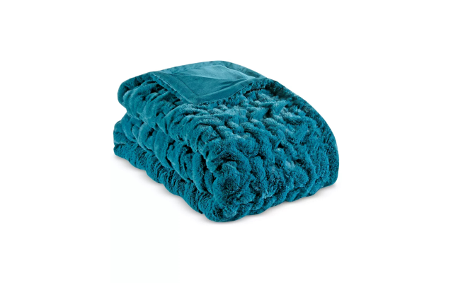 Ruched Faux-Fur Throw, 50″ x 60″ – Teal