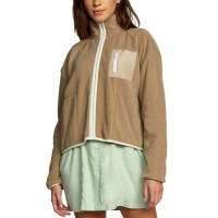 Rvca Women’s Relaxed Fit Zip Fleece Jackets Downside Zip (Dark Khaki, Large)