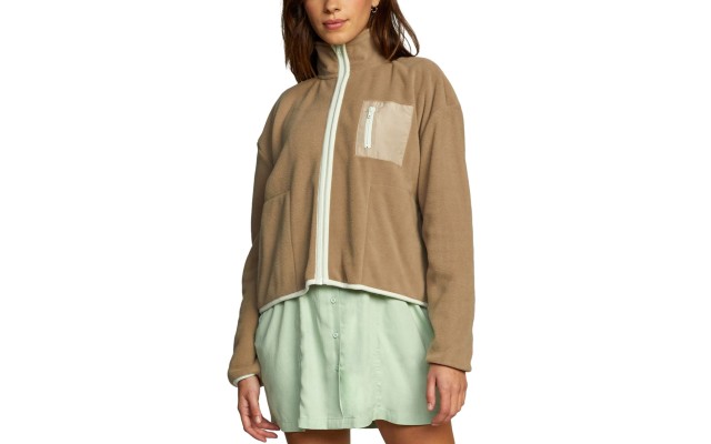  Women’s Relaxed Fit Zip Fleece Jackets Downside Zip (Dark Khaki, Large)