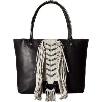Sam Edelman Womens Solana Leather Fringe Tote Handbag Black Large