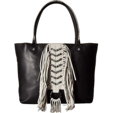 Sam Edelman Womens Solana Leather Fringe Tote Handbag Black Large