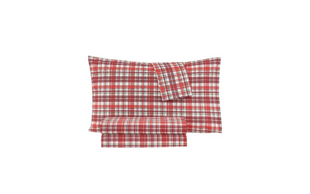  Holiday Microfiber 4 Pc Full Sheet Set, Red Plaid