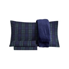 Sanders Holiday Microfiber 5 PC Full Sheet Set With Throw Bedding, Navy