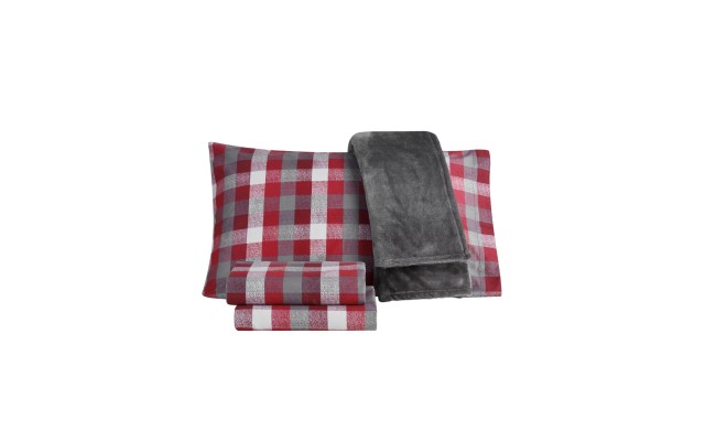  Holiday Microfiber 5 Piece Full Sheet Set and Throw, wine, Twin