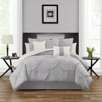Sanders Pom-Pom 7-Piece King Comforter Set, Gray, King