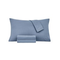 Sanders Washed Microfiber Solid 4 pc. Sheet Set, Full, Blue