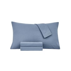 Sanders Washed Microfiber Solid 4 pc. Sheet Set, Full, Blue