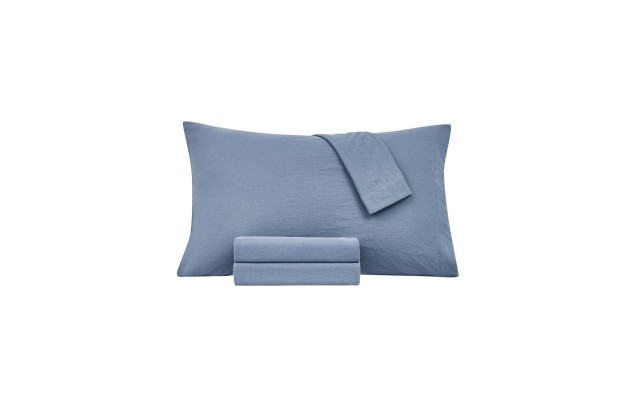  Washed Microfiber Solid 4 pc. Sheet Set, Full, Blue