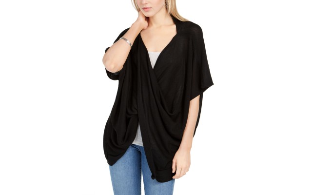  Recycled Knit Twist Poncho, Black