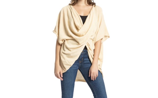  Recycled Knit Twist Poncho (Ivory)