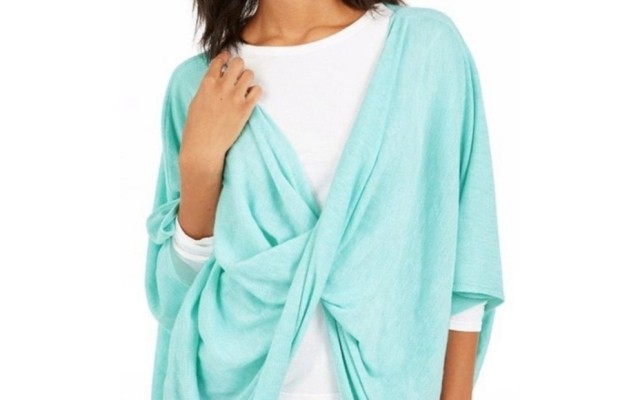  Recycled Knit Twist Poncho, Teal