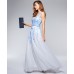   Women’s V-Neck Embroidered Gown  Dress, Blue/Ivory, 1