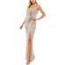 Womens Juniors’ Embellished V-Neck Gown, Beige/3