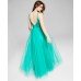  Juniors’ V-Neck Beaded Top Ball Gown Dress, Spearmint, 15