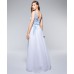   Women’s V-Neck Embroidered Gown  Dress, Blue/Ivory, 1