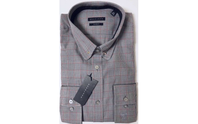  Men’s Tailored Fit Check Dress Shirts, Meteor Gray, 18X34-35