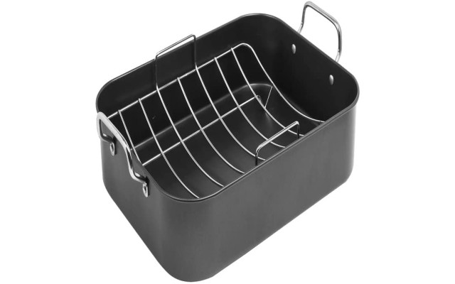  Kitchen Carbon Steel Roaster with Rack, Black