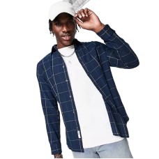 Selected Homme Mens Windowpane Twill Check Shirt, Navy, Large