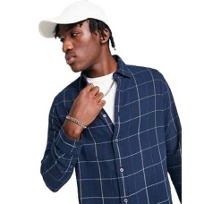 Selected Homme Mens Windowpane Twill Check Shirt, Navy, Medium