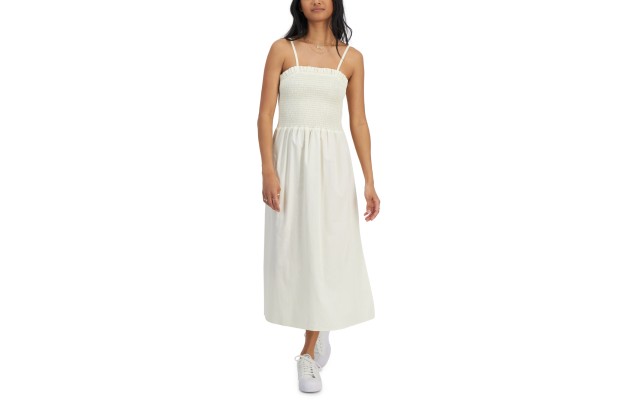  Juniors’ Cotton Smocked Camisole Dress, Cream, Large