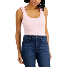 Self Esteem Juniors’ Ribbed Ruffled-Strap Bodysuit, Rose Shadow, Medium
