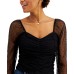  Juniors Ruched Mesh Tops, Black, Medium