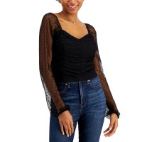 Self Esteem Juniors Ruched Mesh Tops, Black, Medium