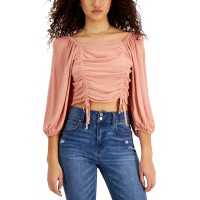 Self Esteem Juniors’ Ruched-Front Woven Top, Mauve, Medium