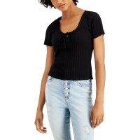 Self Esteem Juniors’ Tie-Front Keyhole T-Shirt,X-Small
