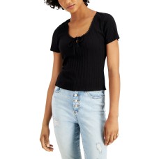 Self Esteem Juniors’ Tie-Front Keyhole T-Shirt,X-Small