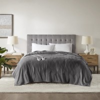 Serta Full Plush Electric Blanket, Charcoal, 77×84″