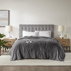 Serta Full Plush Electric Blanket, Charcoal, 77×84″