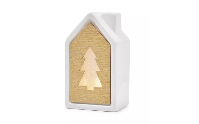 Shimmer and Light 5.5″ Light-Up Gold Dolomite House with Translucent Tree Design