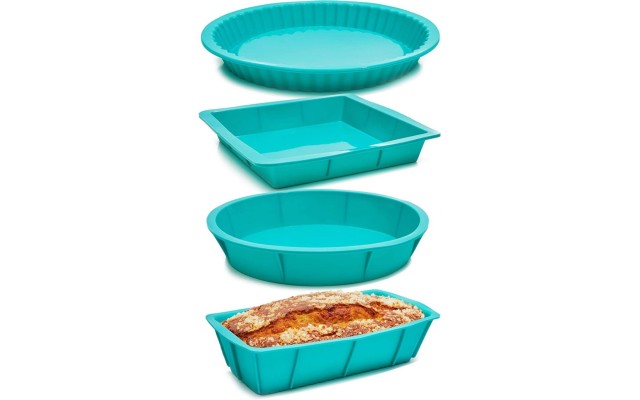 Silicone Baking Pans, Teal Cake Pan (4 Pack)