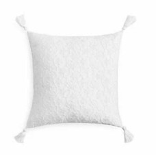 Sky French Knot Floral Embroidered Cotton Jacquard Tassel Decorative Pillow, White, 18 x 18