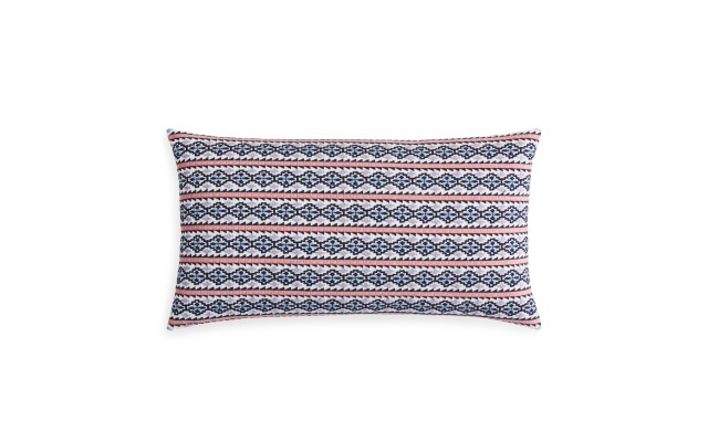  Home Azteca Embroidered Geometric Print 100% Cotton Decorative Pillow 14 X26, Navy