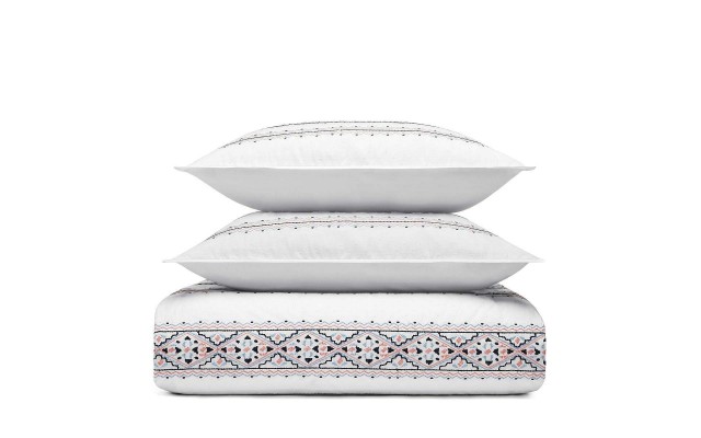  Home Bedding Azteca 100% Cotton Duvet/Comforter Cover Set, Full/Queen, White