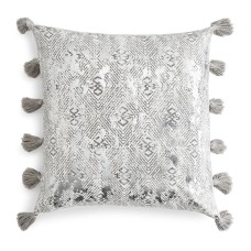 Sky Ines Distressed Metallic Diamond Tassels 18″ Decorative Throw Pillow Silver