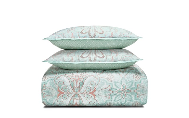  Martina Collection Comforter Cover Set Cotton Full/Queen and 2 Standard Pillowshams, Mint