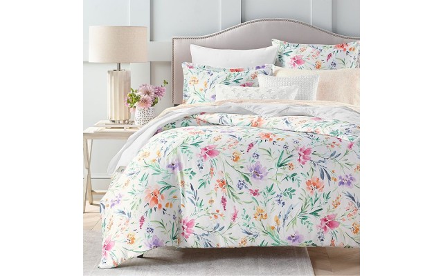  Pastel Perennials Duvet Cover Set, Twin, Pink