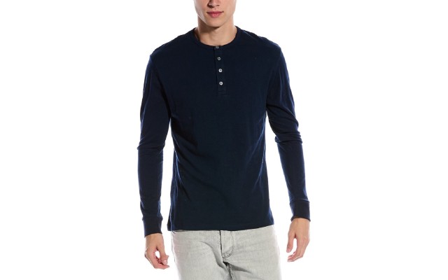 Slate & Stone Jersey Knit 4-Button Henley Long Sleeve Shirt, Navy, Medium