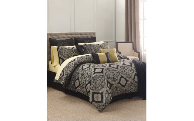  Cheshire 14-Pc. King Comforter Set Bedding, Black