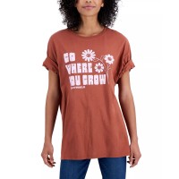 SmileyWorld Juniors’ Cotton Go Where You Grow Graphic T-Shirt, Brown, Medium