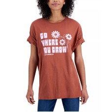 SmileyWorld Juniors’ Cotton Go Where You Grow Graphic T-Shirt, Brown, Medium