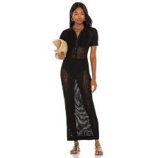 Solid & Striped The Leigh Mesh Polo Dress Cover Up, Black, Medium