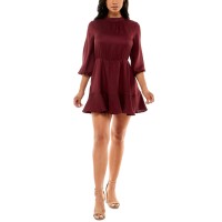 Speechless Womens Juniors’ Satin Mock-Neck Dress, Dark Red/XXS