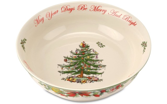  Christmas Tree Annual Edition ‘May Your Days Be Merry and Bright’ Serving Bowl; White & Green