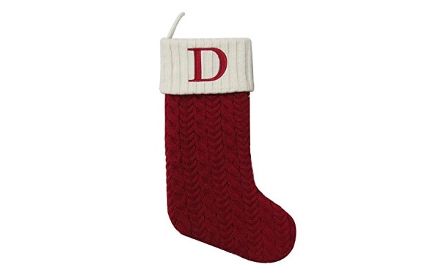  21 Inch Cable Knit Monogram Christmas Stocking (Embroidered D)