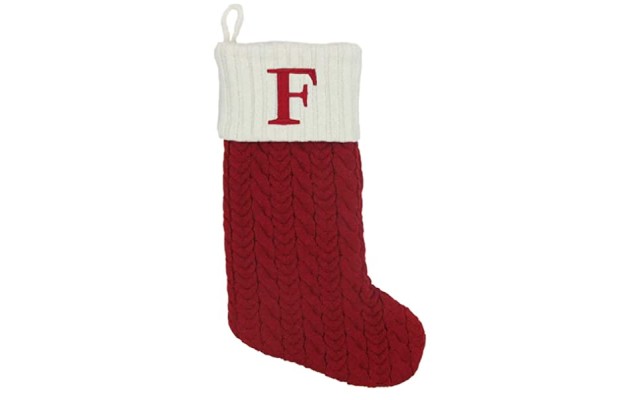  21-inch Monogram Embroidered Initial Cable Knit Red Christmas Holiday Stocking Letter F